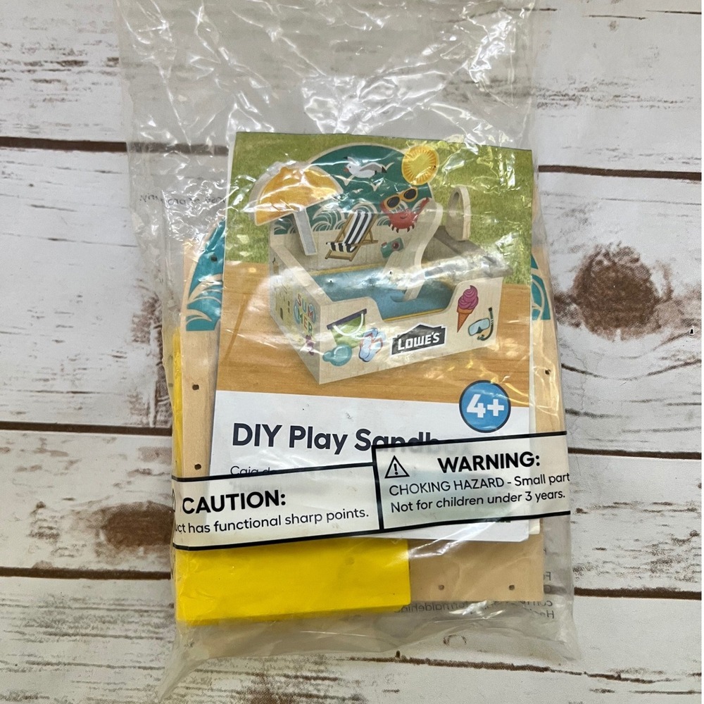 Lowe's DIY Play Sandbox Kids Workshop Kit Wood Craft Summer Beach Theme NEW OS